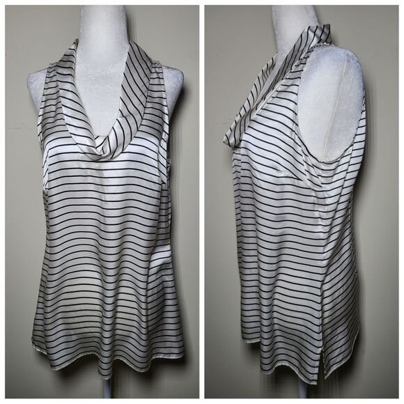 WHBM|100% Silk Striped Sleeveless Cowl Neck Blouse, MEDIUM - Picture 4 of 7